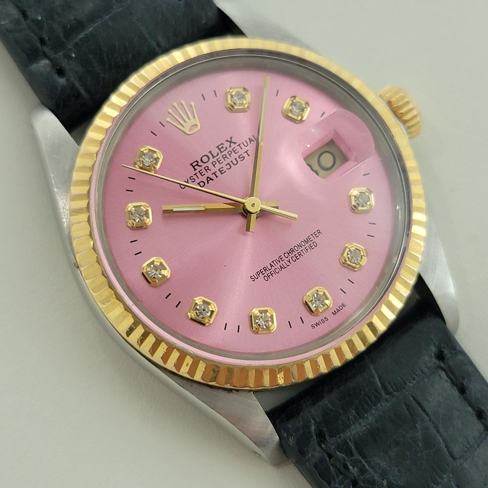 Rolex 16013 Datejust 36mm 18k SS Mens Custom Diamond Dial Automatic 1980s RA555 Excellent état - En vente à Beverly Hills, CA