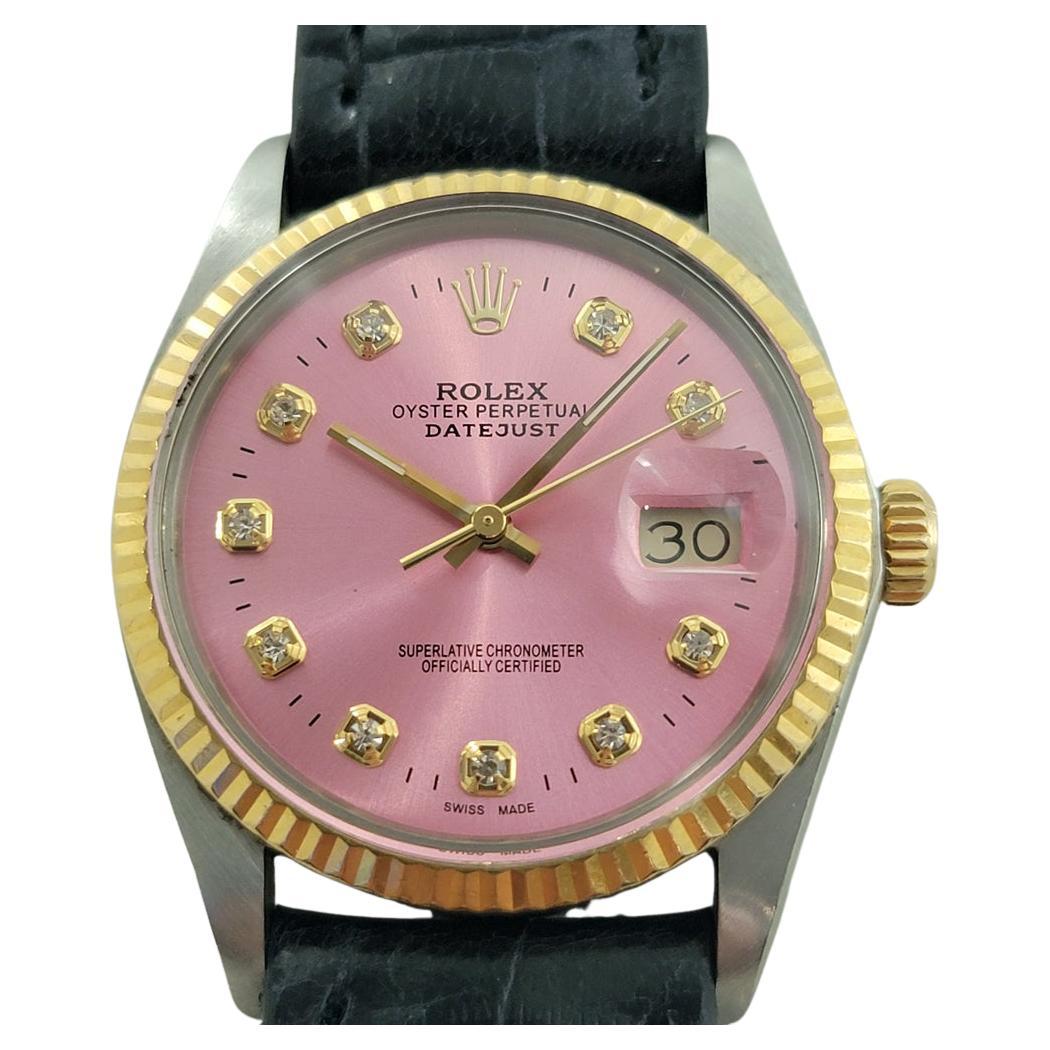 Rolex 16013 Datejust 36mm 18k SS Mens Custom Diamond Dial Automatic 1980s RA555 en vente