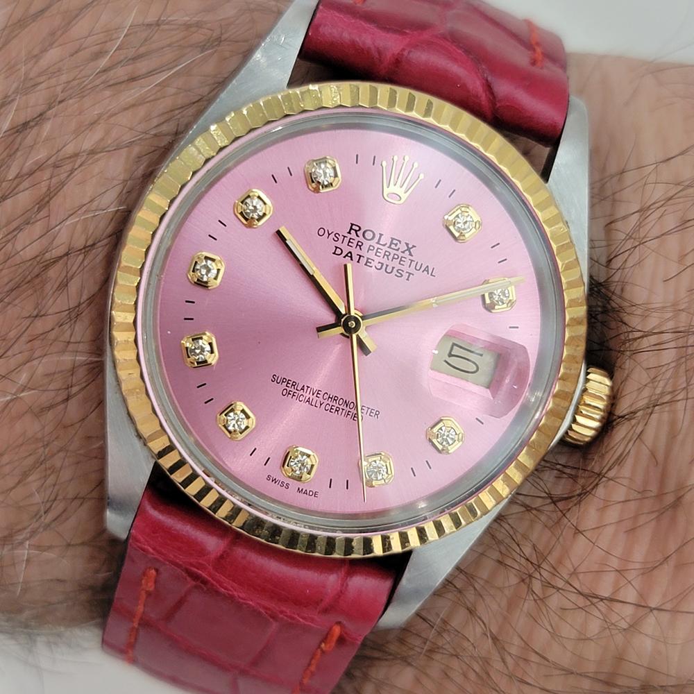 Rolex 16013 Datejust 36mm 18k SS Mens Custom Diamond Dial Automatic 1980s RA555B For Sale 9