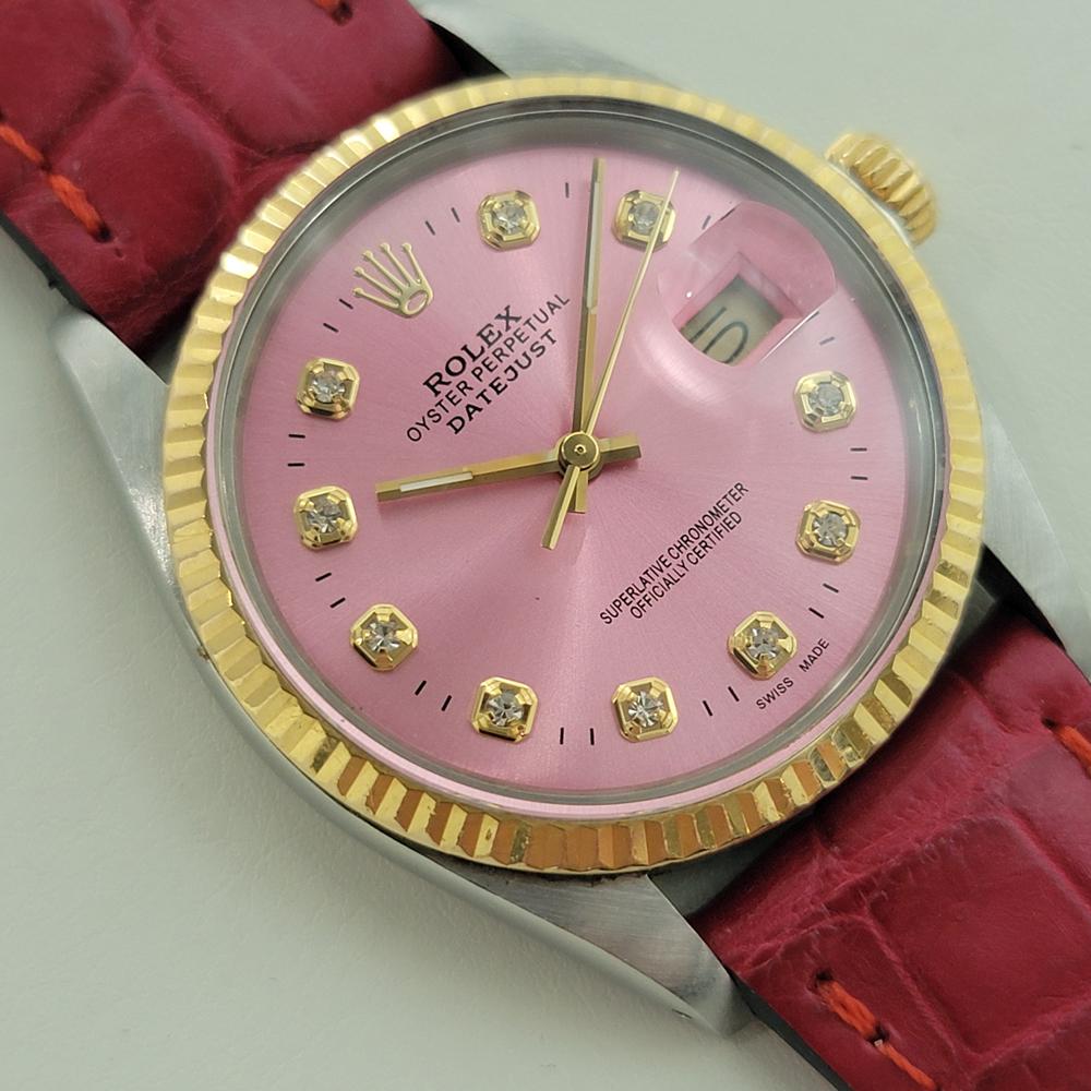 Rolex 16013 Datejust 36mm 18k SS Mens Custom Diamond Dial Automatic 1980s RA555B In Excellent Condition For Sale In Beverly Hills, CA