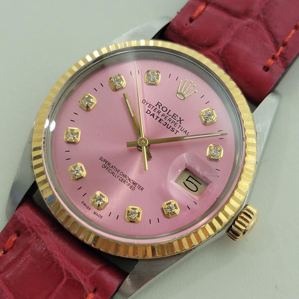 Men's Rolex 16013 Datejust 36mm 18k SS Mens Custom Diamond Dial Automatic 1980s RA555B For Sale