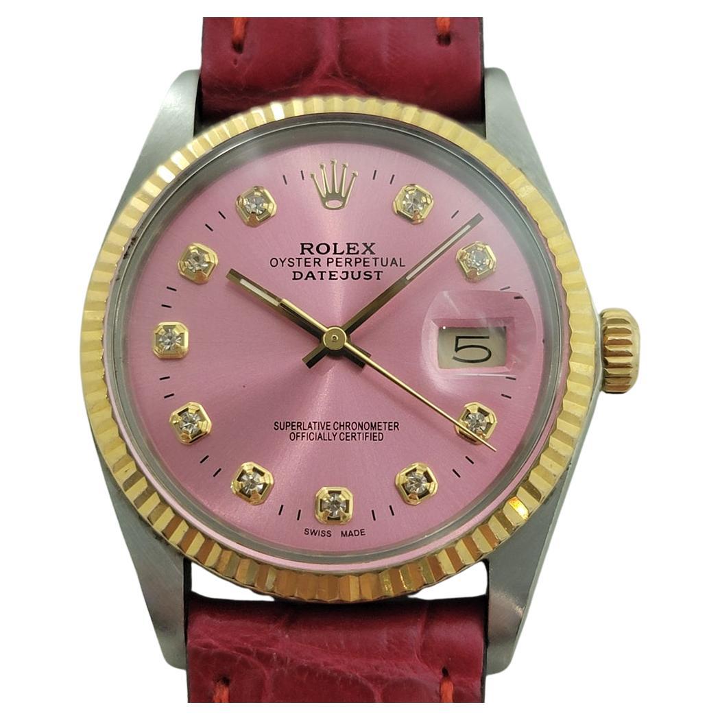 Rolex 16013 Datejust 36mm 18k SS Mens Custom Diamond Dial Automatic 1980s RA555B For Sale