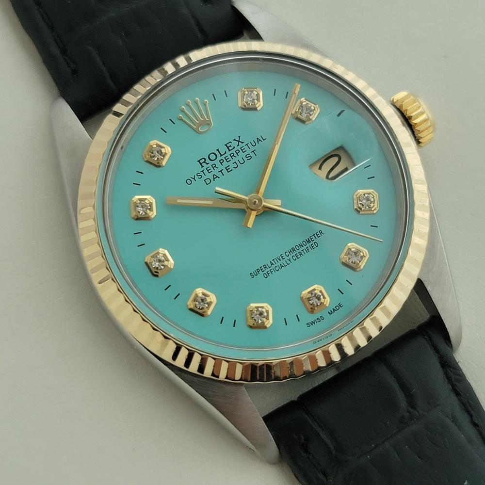 Rolex 16013 Datejust 36mm 18k SS Mens Custom Diamond Dial Automatic 1980s RA557 im Zustand „Hervorragend“ im Angebot in Beverly Hills, CA