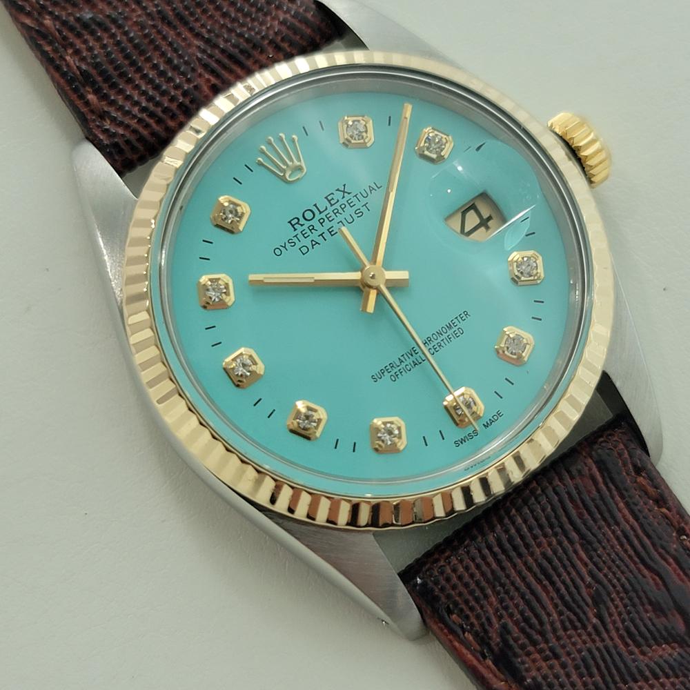 Rolex 16013 Datejust 36mm 18k SS Mens Custom Diamond Dial Automatic 1980s RA557B In Excellent Condition For Sale In Beverly Hills, CA