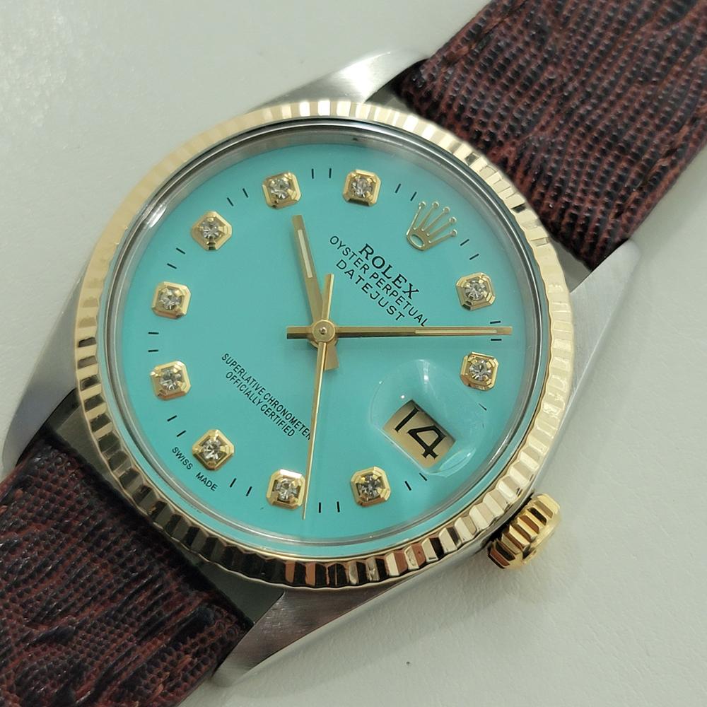 Men's Rolex 16013 Datejust 36mm 18k SS Mens Custom Diamond Dial Automatic 1980s RA557B For Sale