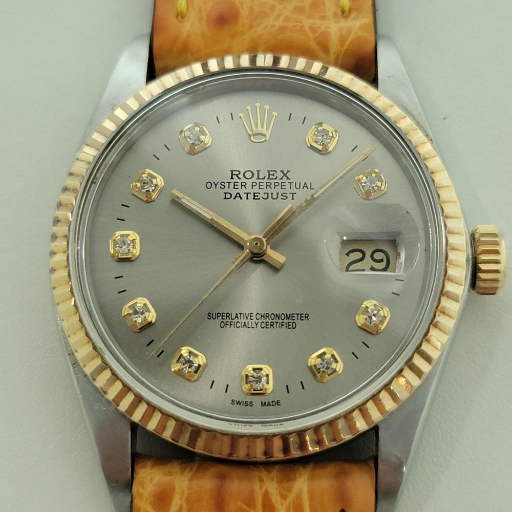 Atemberaubende ikonischen Klassiker, Herren 18k Gold und Edelstahl Rolex 16013 Datejust automatisch mit schillernden Aftermarket-Diamant Indexe, c.1986 in ausgezeichnetem Zustand. Von einem Uhrmachermeister für echt befunden. Gorgeous Rolex Rauch