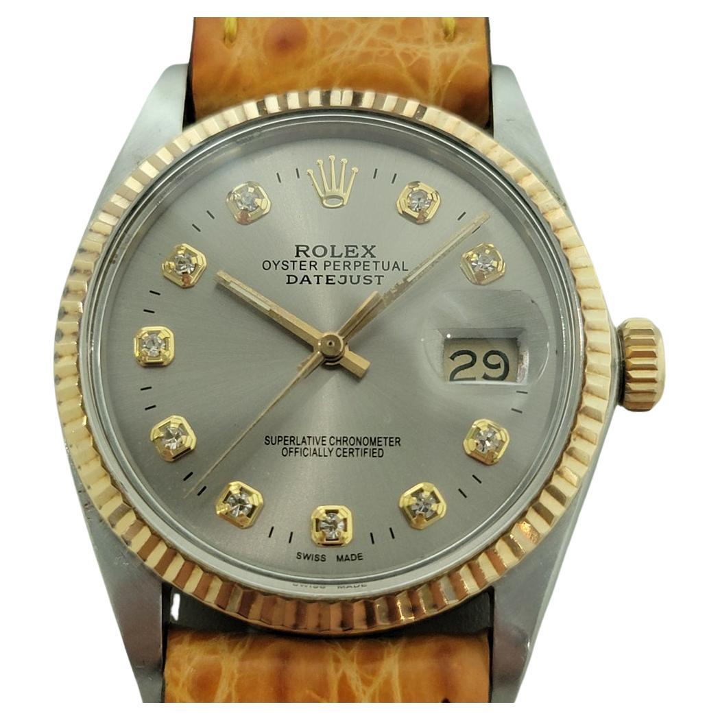 Rolex 16013 Datejust 36mm 18k SS Mens Diamond Dial Automatic 1980s Vintage RA556