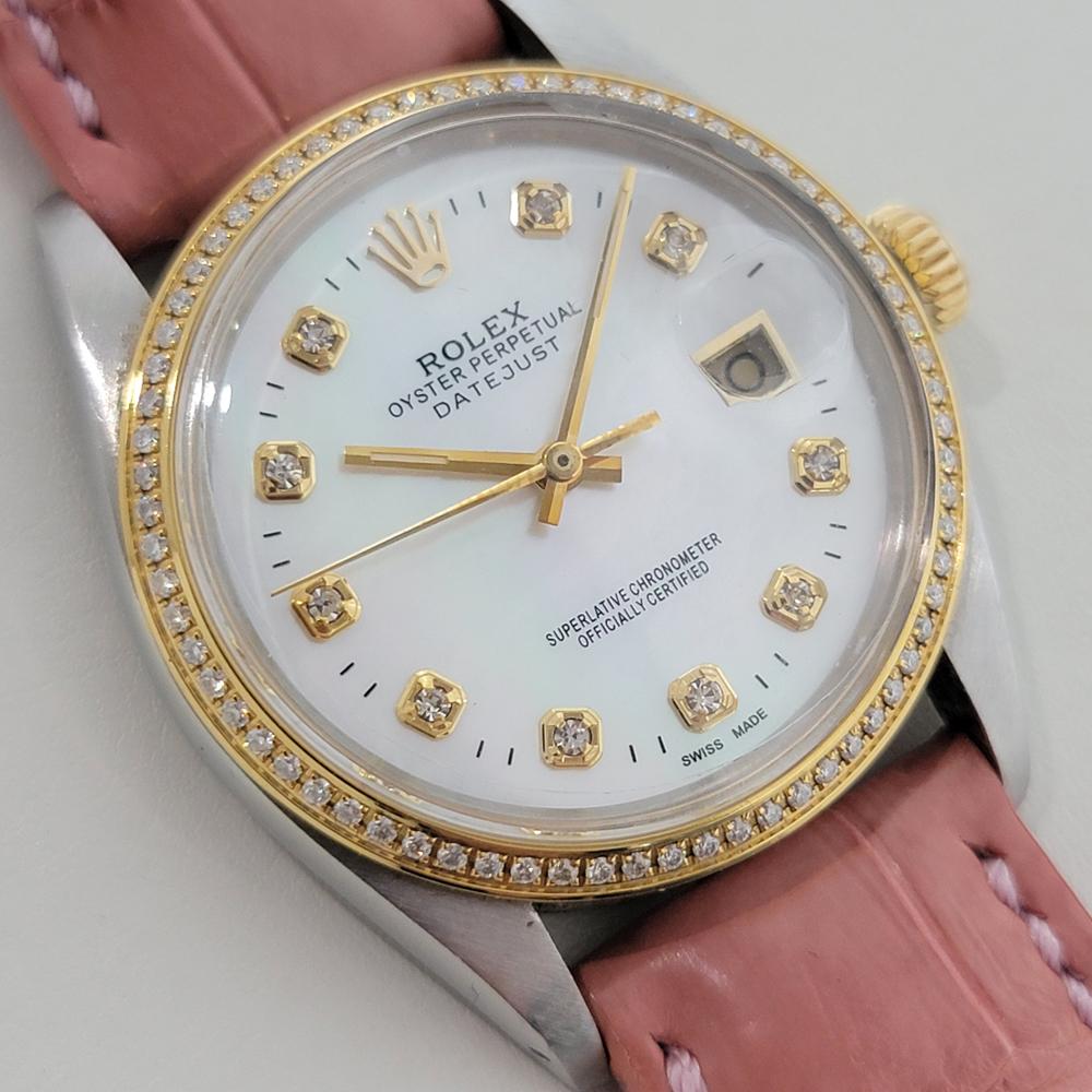 Rolex 16013 Datejust 36mm 18k SS Mens Diamond MOP Dial Automatic 1980s RA552 im Zustand „Hervorragend“ im Angebot in Beverly Hills, CA