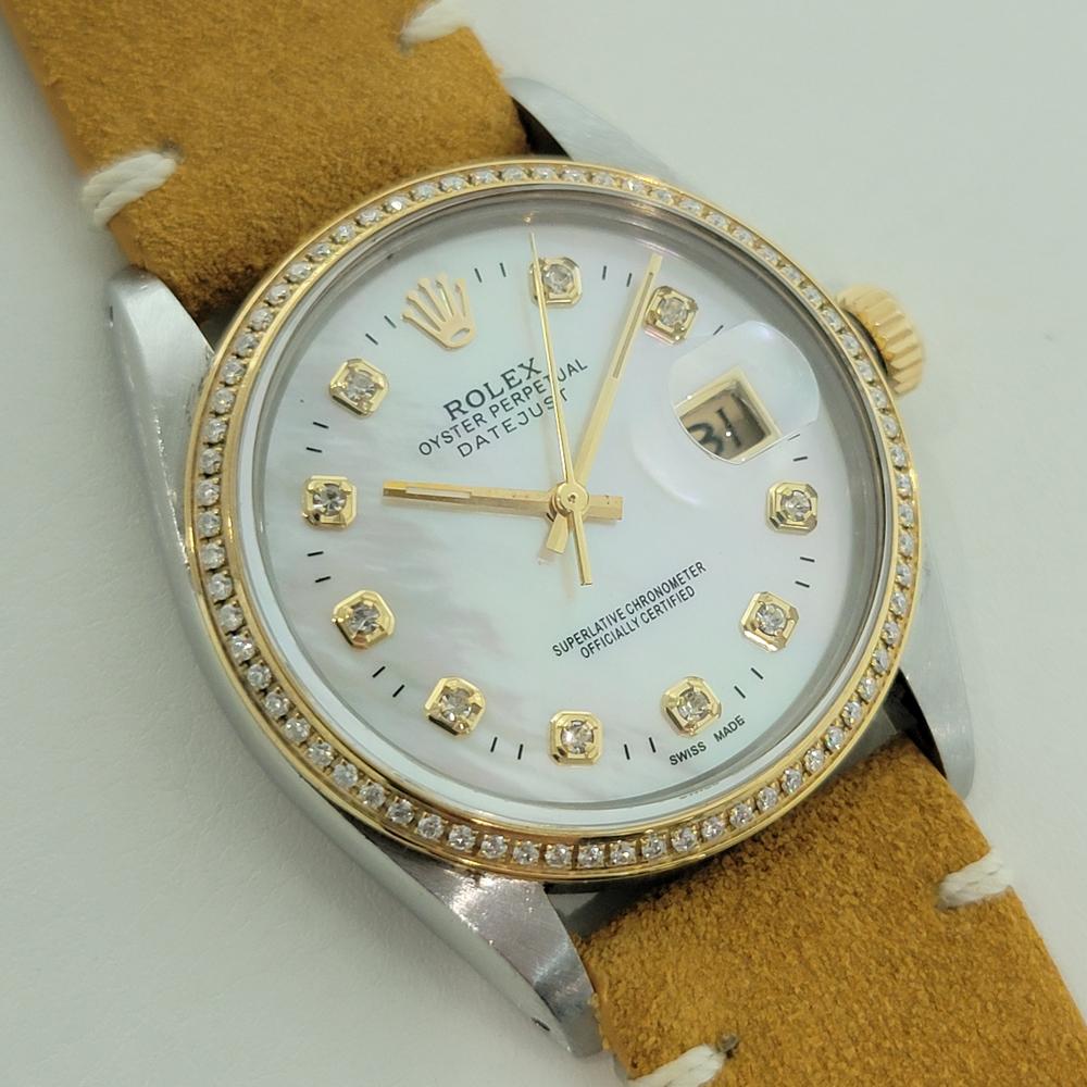 Rolex 16013 Datejust 36mm 18k SS Mens Diamond MOP Dial Automatic 1980s RA553 im Zustand „Hervorragend“ im Angebot in Beverly Hills, CA