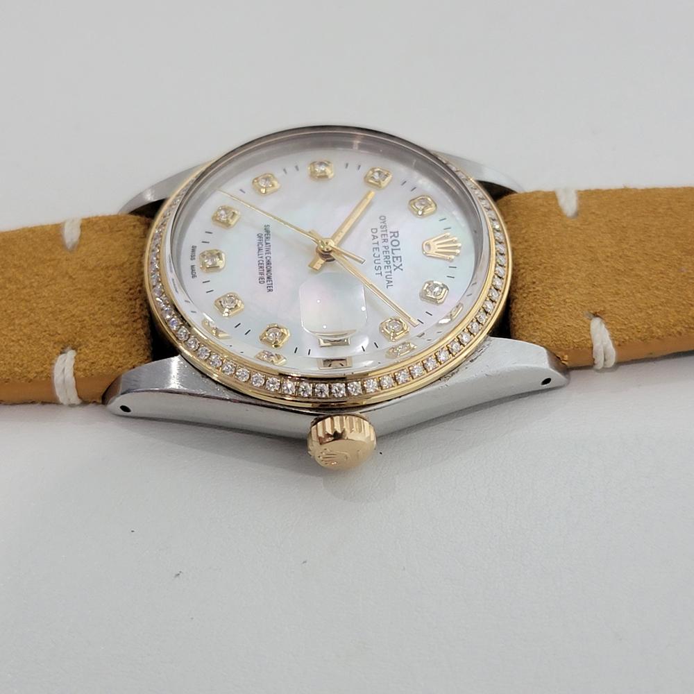 Rolex 16013 Datejust 36mm 18k SS Mens Diamond MOP Dial Automatic 1980s RA553 im Angebot 1