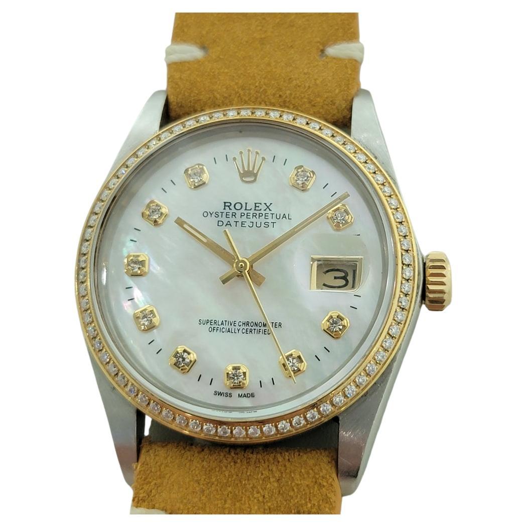 Rolex 16013 Datejust 36mm 18k SS Mens Diamond MOP Dial Automatic 1980s RA553