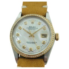 Rolex 16013 Datejust 36mm 18k SS Mens Diamond MOP Dial Automatic 1980s RA553