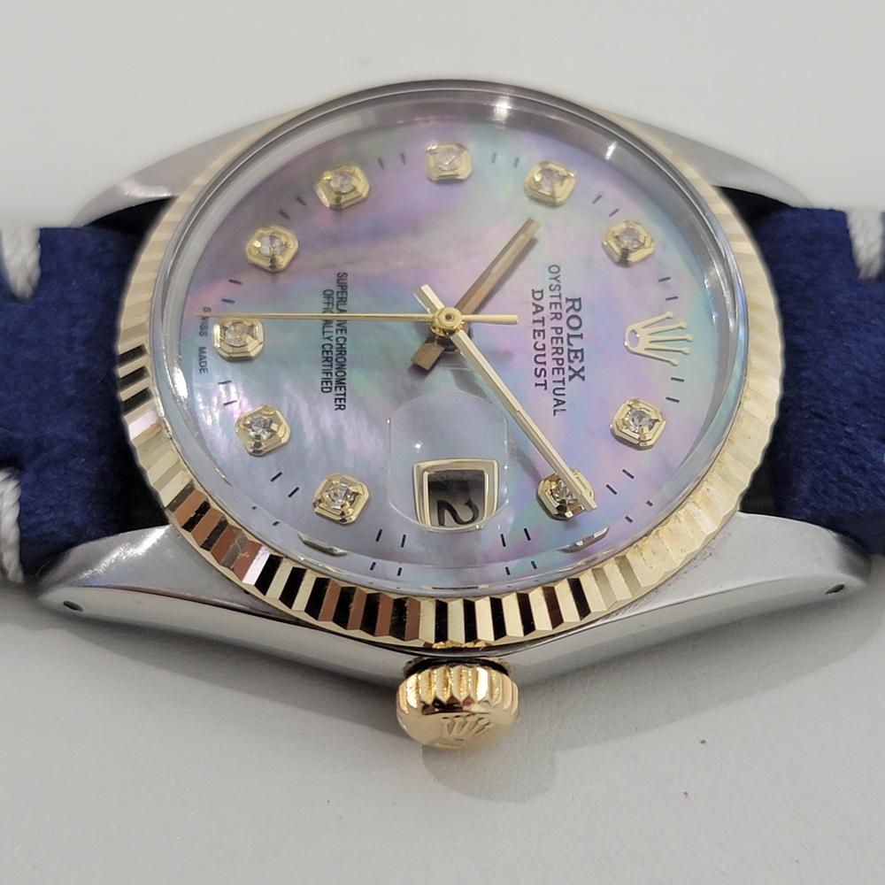 Rolex 16013 Datejust 36mm 18k SS Mens Diamond MOP Dial Automatic 1980s RA554 im Angebot 1