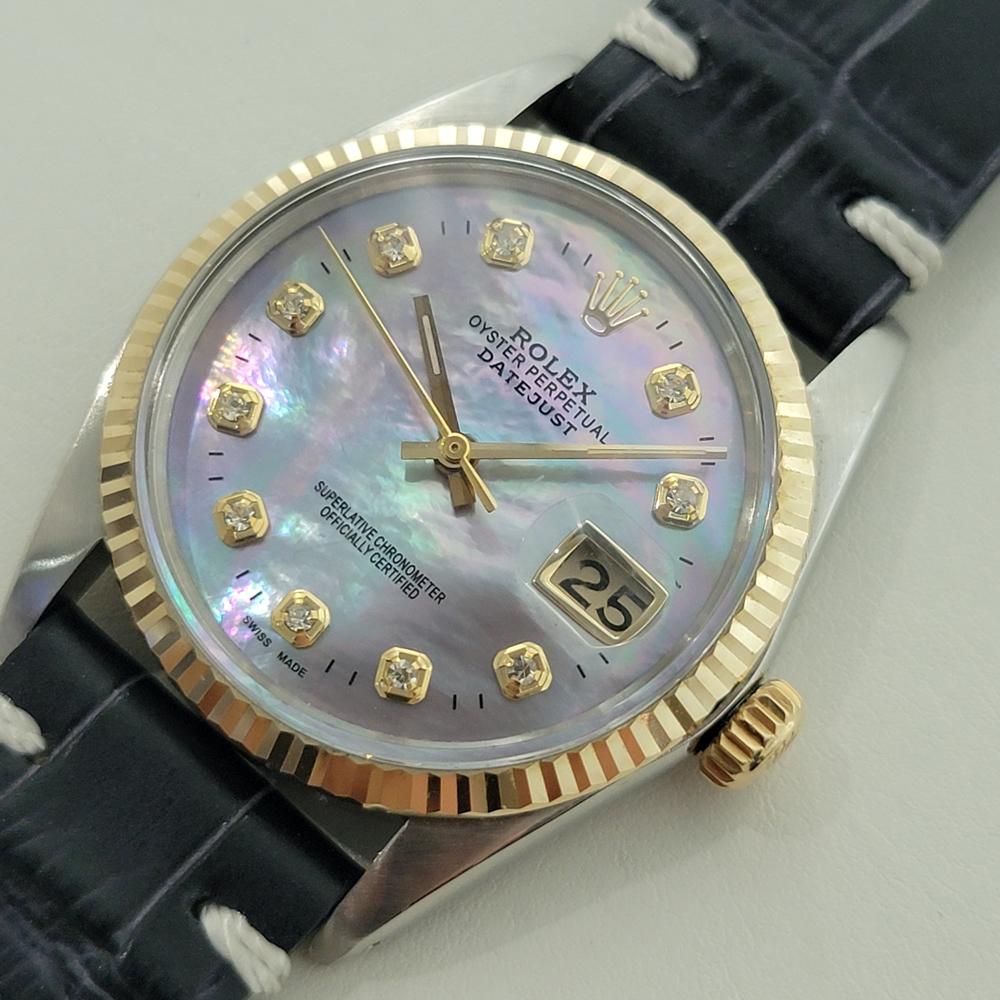 Men's Rolex 16013 Datejust 36mm 18k SS Mens Diamond MOP Dial Automatic 1980s RA554B For Sale