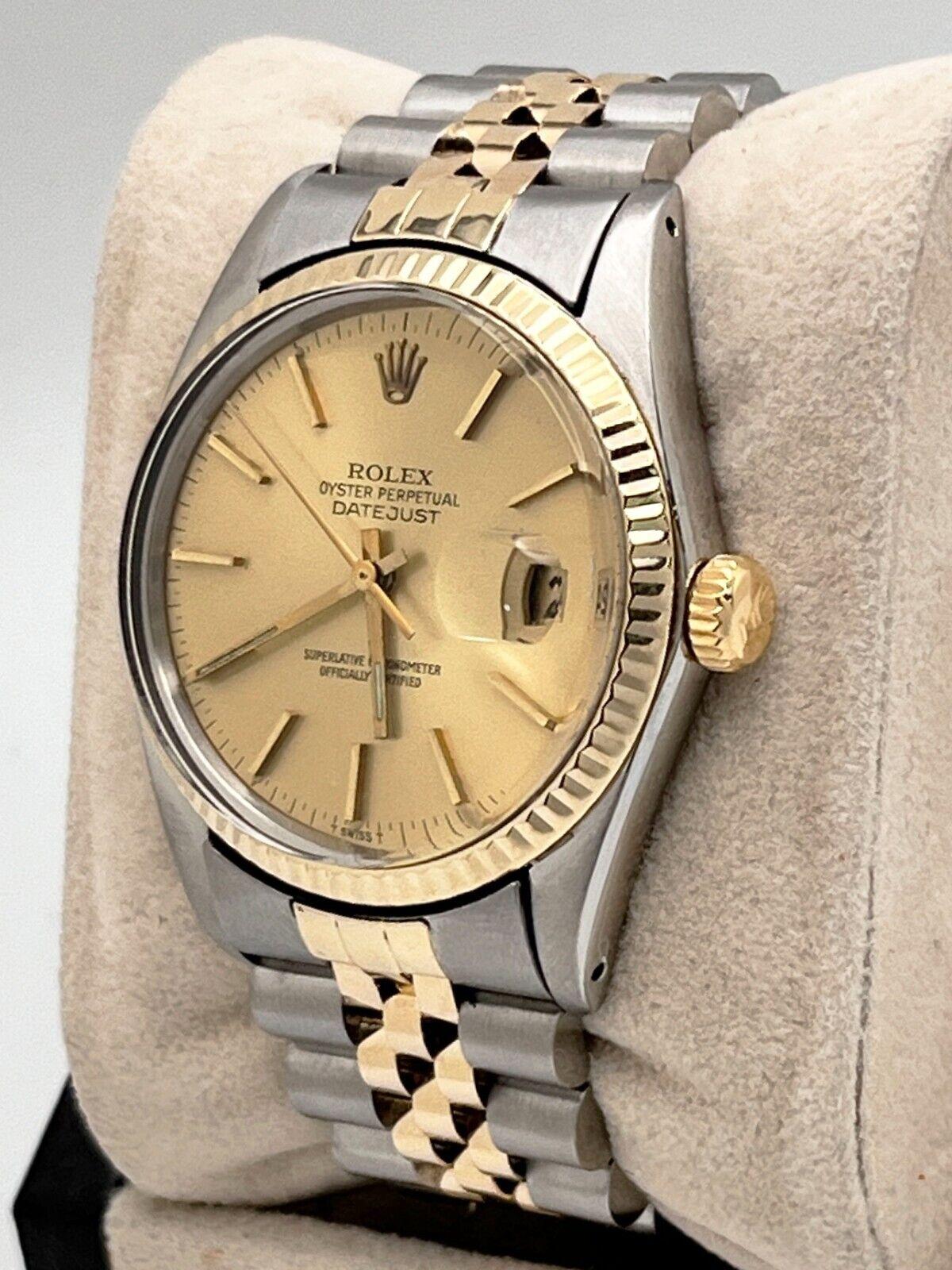 Rolex 16013 Datejust 36mm Champagne Dial 18K Yellow Gold Stainless Steel In Excellent Condition In San Diego, CA