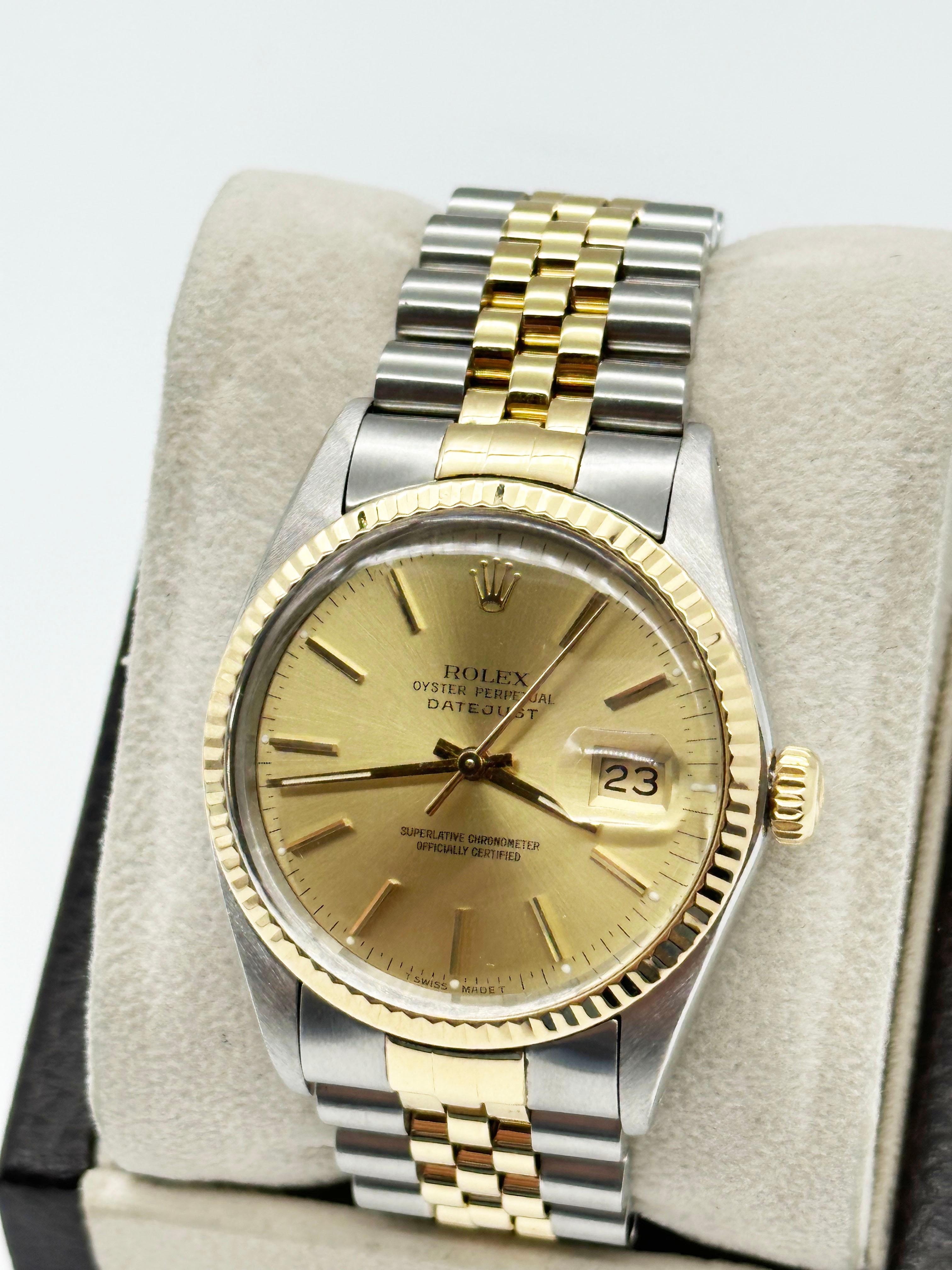 Femenino o masculino Rolex 16013 Datejust 36mm Esfera Champ�án Oro Amarillo 18K Acero Inoxidable