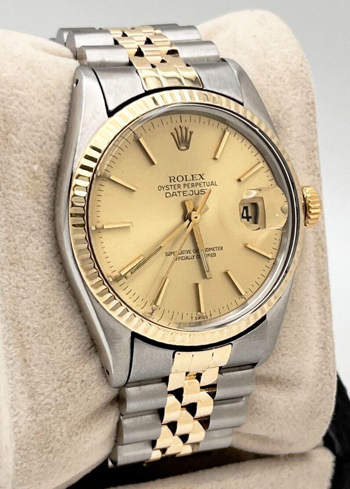 Men's Rolex 16013 Datejust 36mm Champagne Dial 18K Yellow Gold Stainless Steel