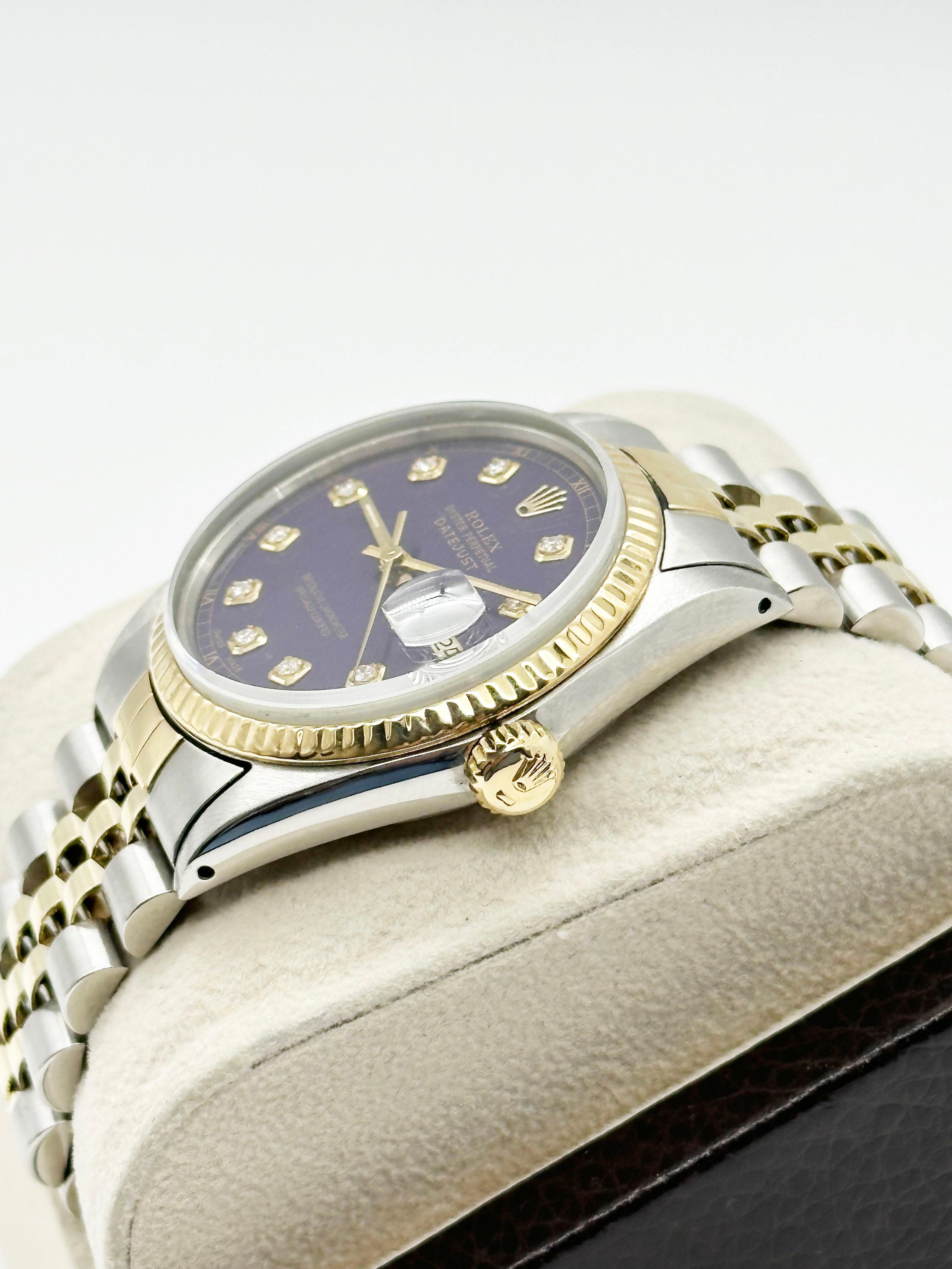 Rolex 16013 Datejust 36mm Lila Diamant-Zifferblatt 18K Gelbgold Edelstahl Herren im Angebot