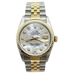 Rolex Datejust 16013 36mm White MOP Diamond Dial 18K Yellow Gold Stainless Steel