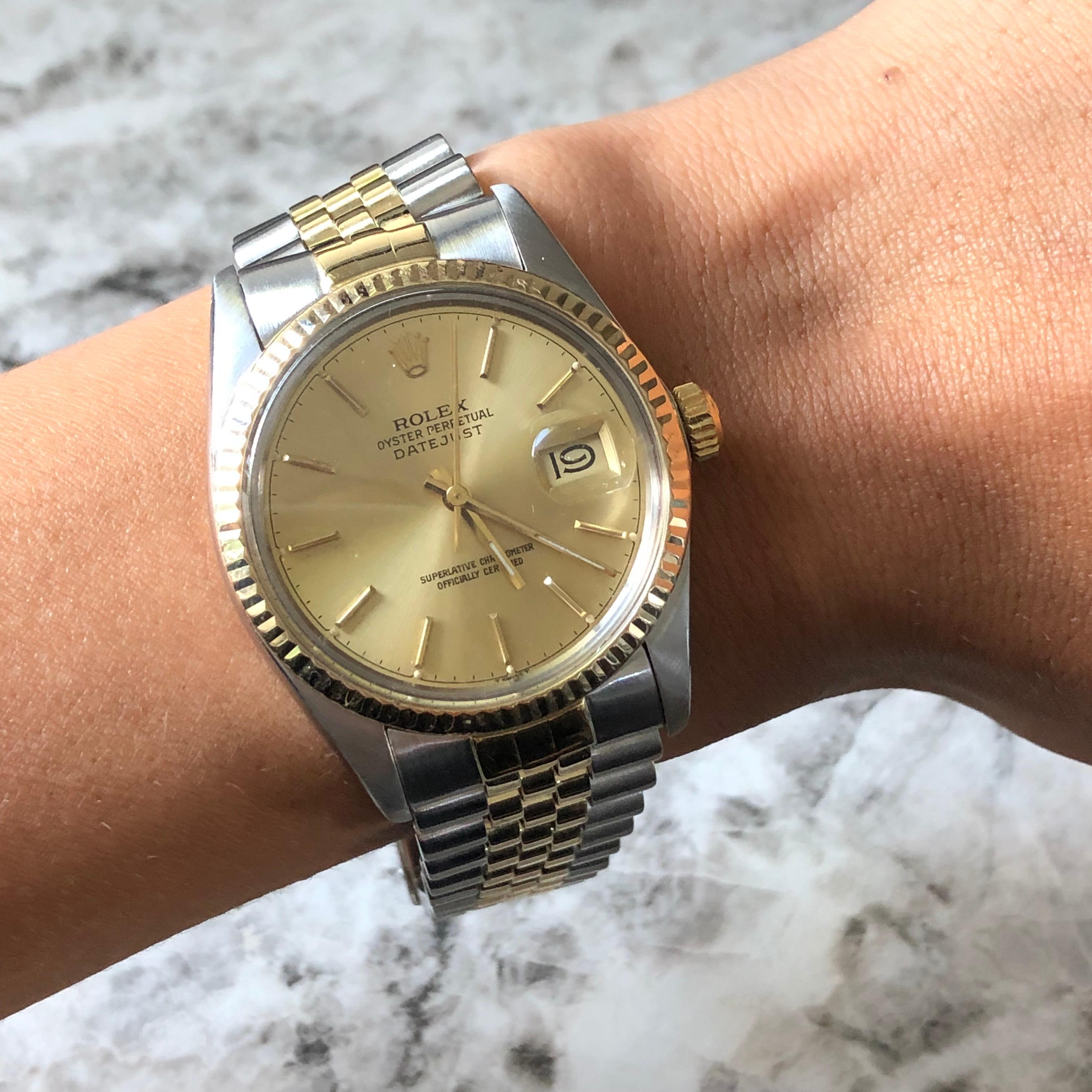 Rolex 16013 Datejust Champagne Dial Watch In Excellent Condition In Boca Raton, FL
