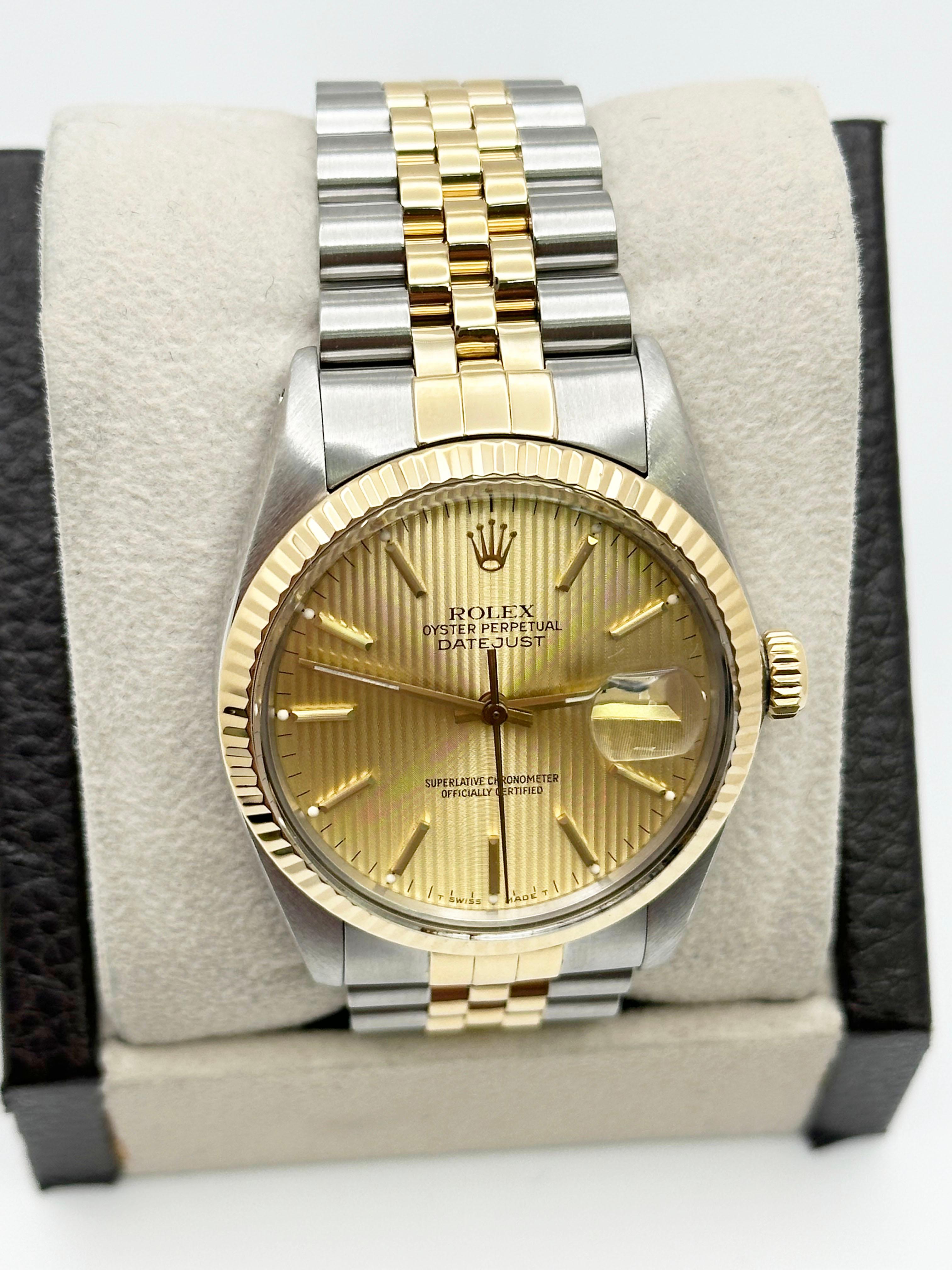 Rolex Datejust 16013 36mm Champagner-Wandteppich Zifferblatt 18K Gold Edelstahl Herren