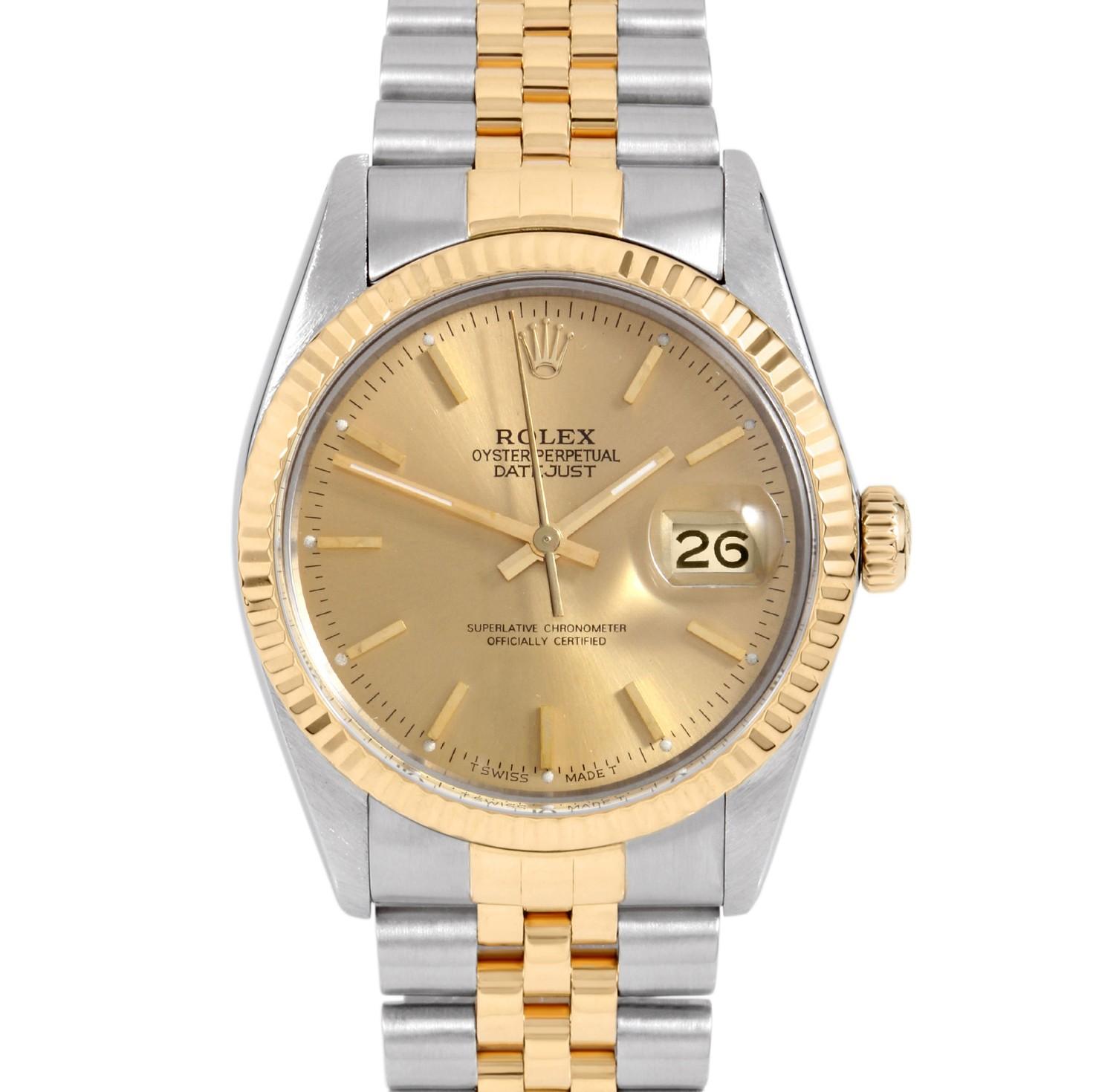 Rolex 16013 Men's Datejust, Champagne Stick, Fluted Bezel and Jubilee Band