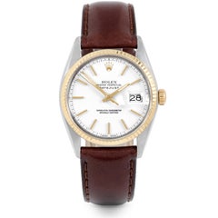 Rolex 16013 Men’s Datejust, White Stick, Fluted Bezel and Brown Leather