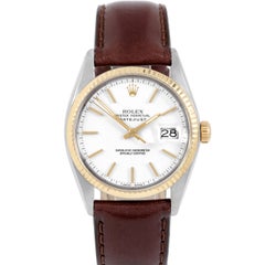 Rolex 16013 Men’s Datejust, White Stick, Fluted Bezel and Brown Leather