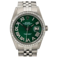 Rolex 16014 Datejust 36mm Stainless Steel Green Diamond Dial Watch