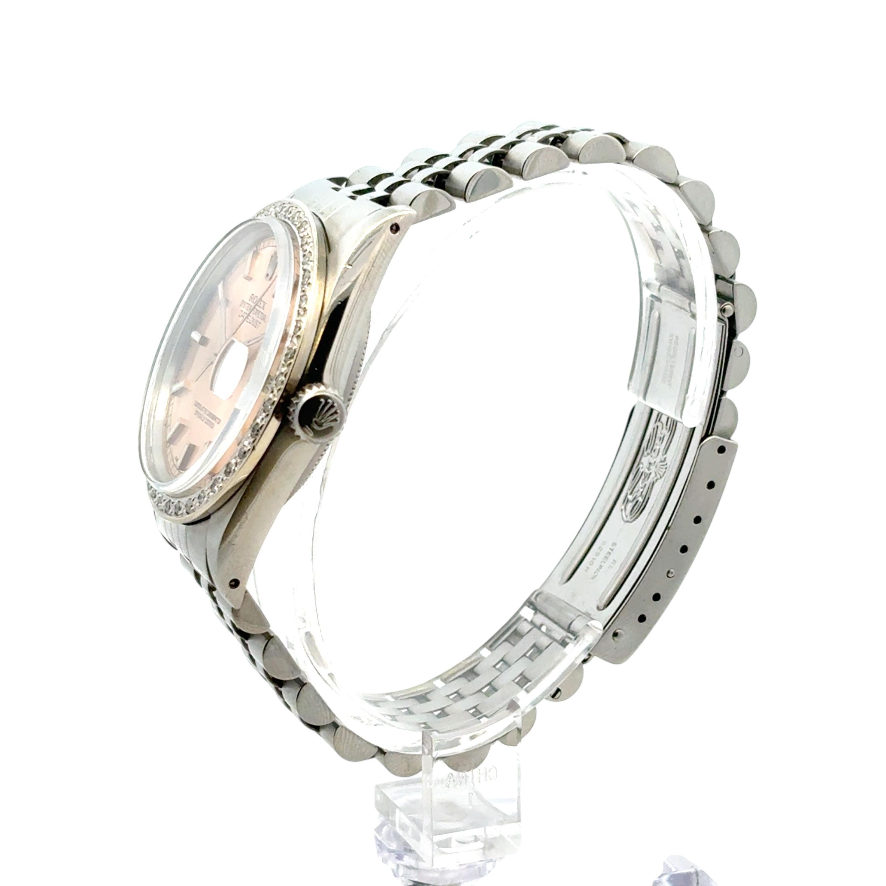 Rolex 16014 Datejust Stainless Steel Aftermarket Pink Diamond Dial Bezel Watch For Sale 4