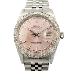 Rolex 16014 Datejust Stainless Steel Aftermarket Pink Diamond Dial Bezel Watch