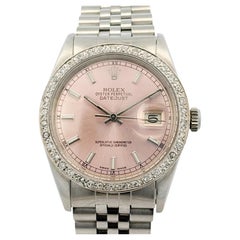 Rolex 16014 Datejust Stainless Steel Aftermarket Pink Diamond Dial Bezel Watch