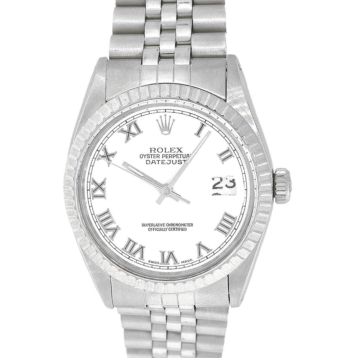 Brand: Rolex
MPN: 16014
Model: Datejust
Case Material: Stainless steel
Case Diameter: 36mm
Crystal: Plastic
Bezel: Stainless Steel fluted bezel
Dial: White silver roman dial with date window at the 3 o’clock position
Bracelet: Stainless steel