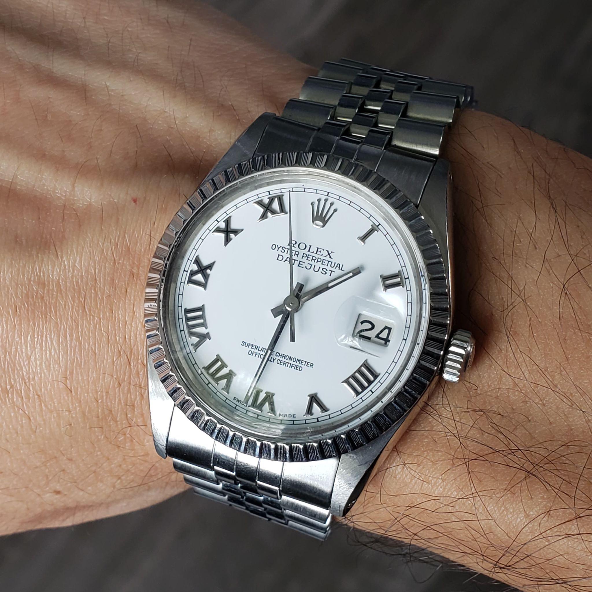 Rolex 16014 Datejust White Roman Dial Watch In Excellent Condition In Boca Raton, FL