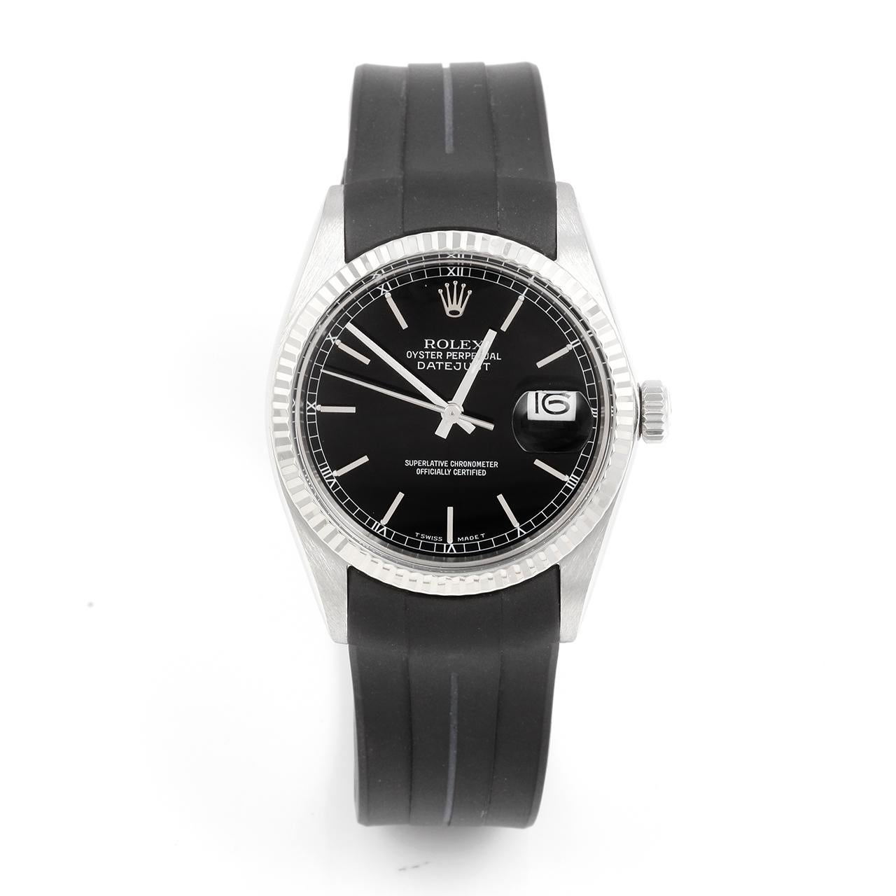 Schweizer Handgelenk - SKU 16014-BLK-STK-FLT-RBR-BG13305

Marke : Rolex
Modell : Datejust Ref# 16014 - Kunststoff-Quickset-Modell 
Geschlecht : Herren
Metalle : 18K Weißgold/Edelstahl
Gehäusegröße: 36 mm
Zifferblatt : Original Rolex Schwarz Stick