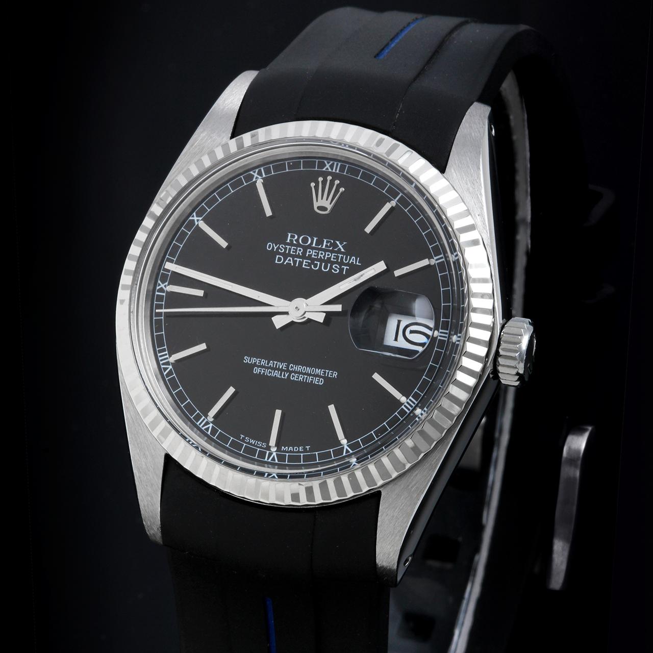 Rolex 16014 Herren''s 36mm Datejust - Schwarzes Zifferblatt - Schwarze Uhr mit Gummiriemen im Zustand „Gut“ in Los Angeles, CA