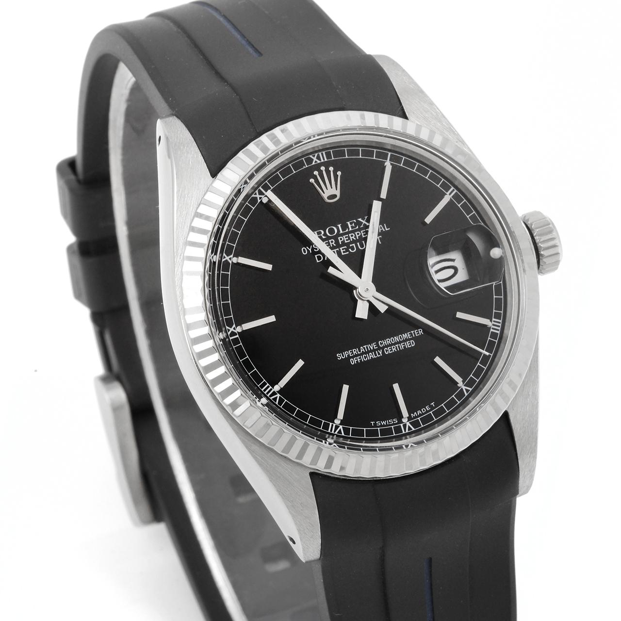 Rolex 16014 Herren''s 36mm Datejust - Schwarzes Zifferblatt - Schwarze Uhr mit Gummiriemen 2