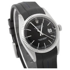 Rolex 16014 Herren''s 36mm Datejust - Schwarzes Zifferblatt - Schwarze Uhr mit Gummiriemen