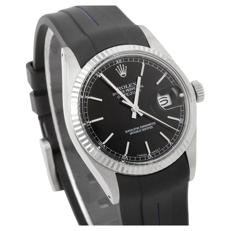 Bracelet Caoutchouc Rolex Day Date 36mm Noir Ligne Blanche Luxline