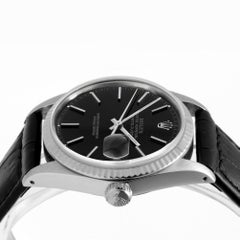 Rolex 16014 Men's Datejust, Black Stick, Fluted Bezel and Black Leather