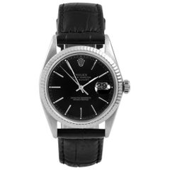 Rolex 16014 Men's Datejust, Black Stick, Fluted Bezel and Black Leather