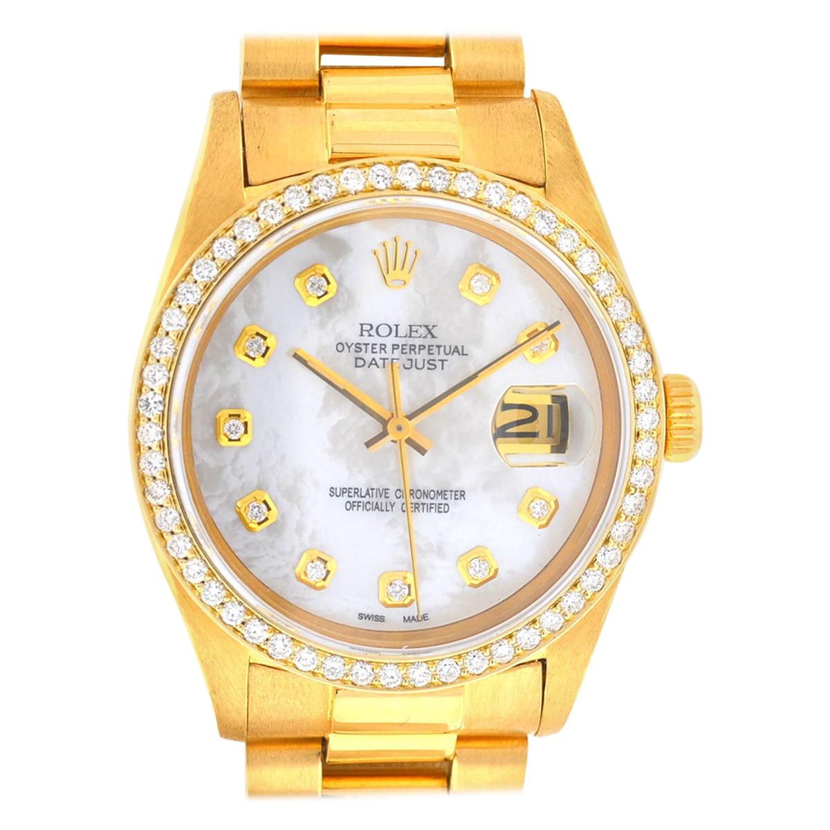Rolex 16018 Datejust 18 Karat Yellow Gold MOP Diamond Dial Automatic Watch