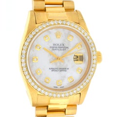 Rolex 16018 Datejust Montre automatique en or jaune 18 carats MOP avec cadran en diamants