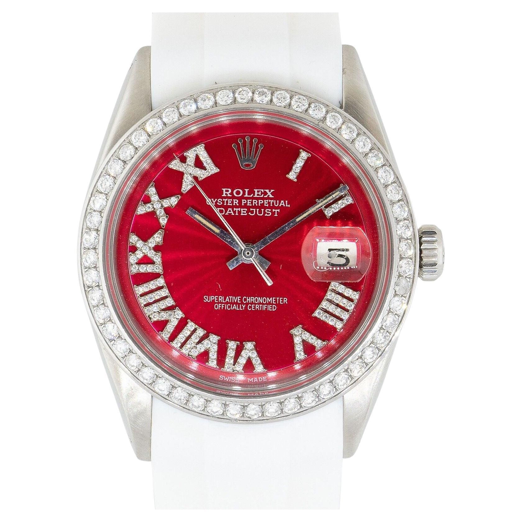 Rolex 1603 Datejust 36mm Stainless Steel Red Diamond Dial Watch