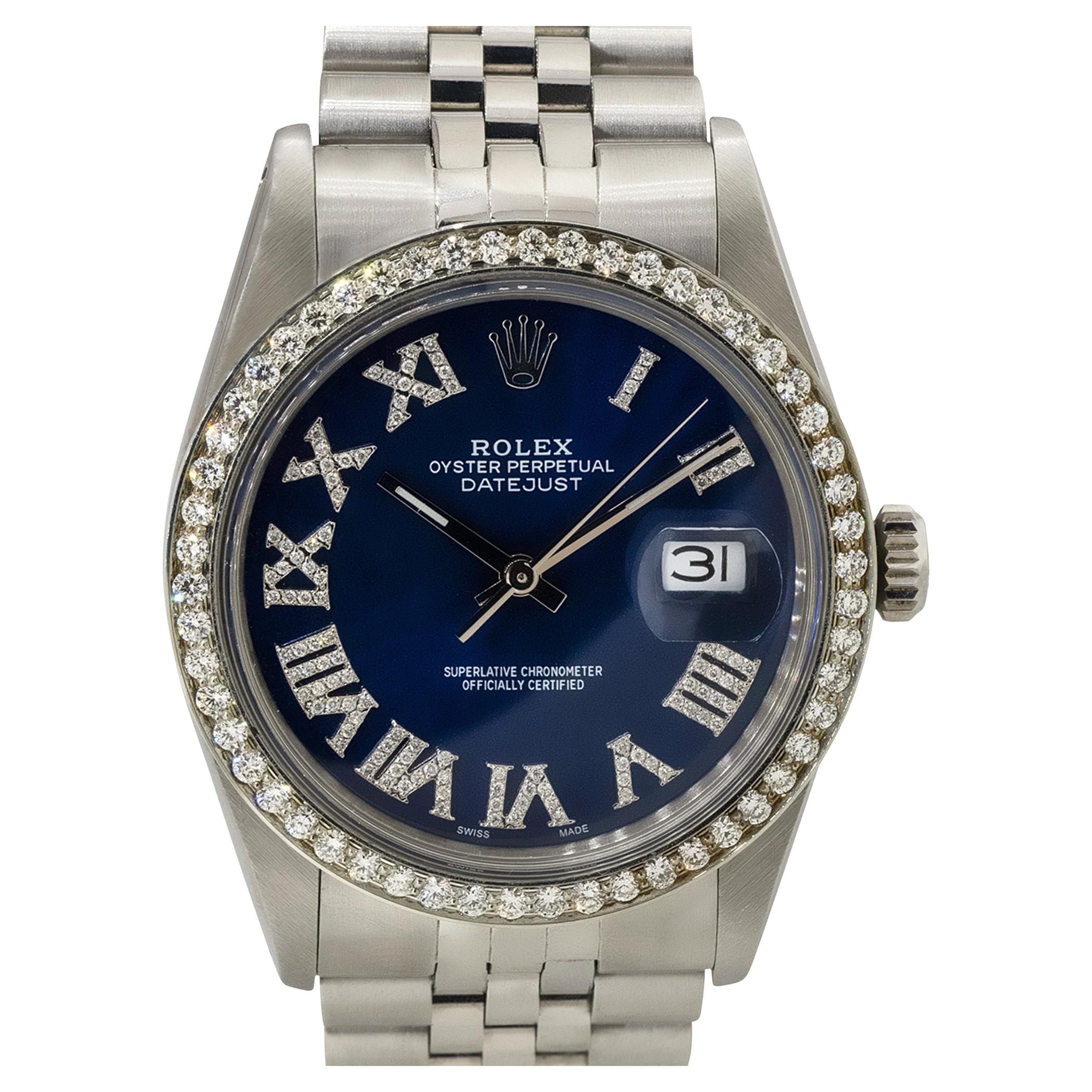 Rolex 16030 Datejust 36mm Stainless Steel Aftermarket Diamond Bezel Dial Watch For Sale