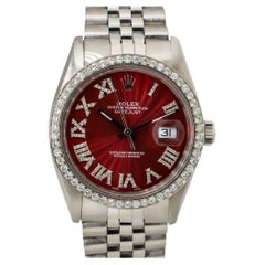 Rolex 16030 Datejust 36mm Stainless Steel Red Diamond Dial Watch
