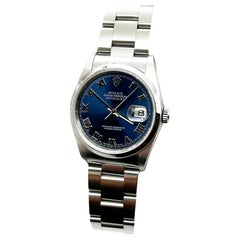 Rolex 16200 Datejust Blaues römisches Zifferblatt Edelstahl Box Papier 2004