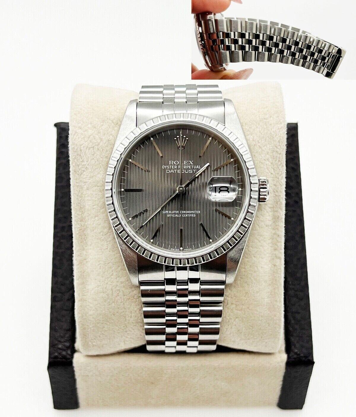 Women's or Men's Rolex 16220 Datejust Gray Tapestry Dial Stainless Steel