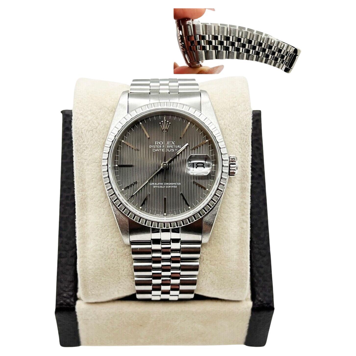 Rolex 16220 Datejust Gray Tapestry Dial Stainless Steel