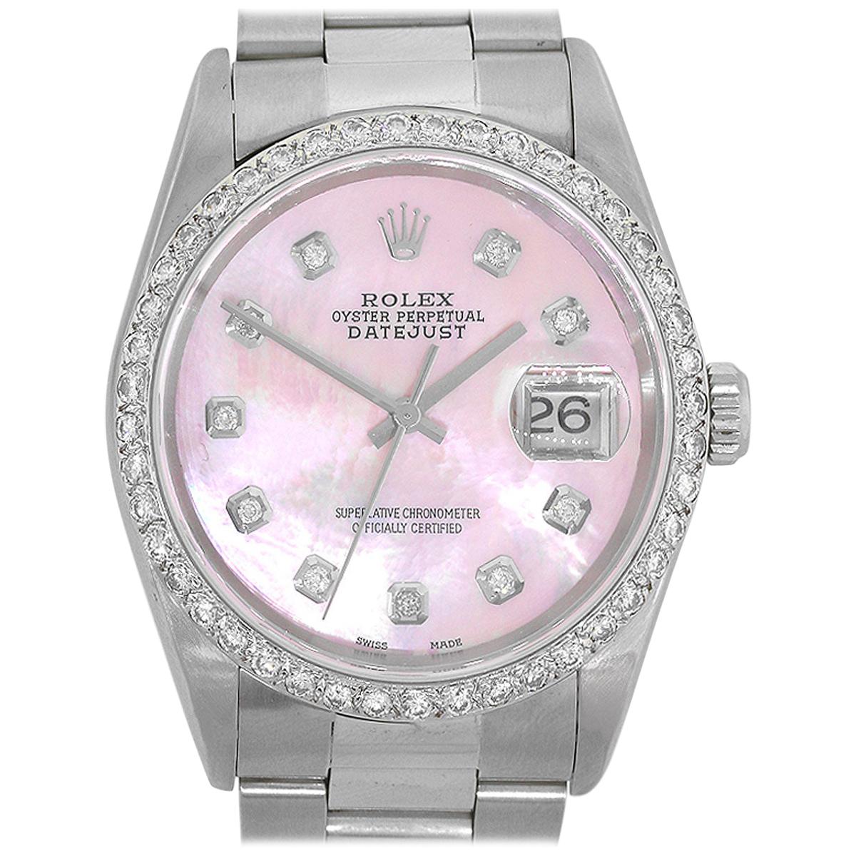 Rolex 16220 Datejust Pink Mother of Pearl Dial Watch
